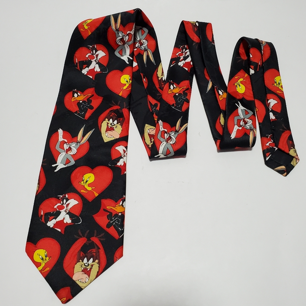 Vintage Looney Tunes Tie Valentine's Day Bugs Bunny Taz Daffy Tweety Bird